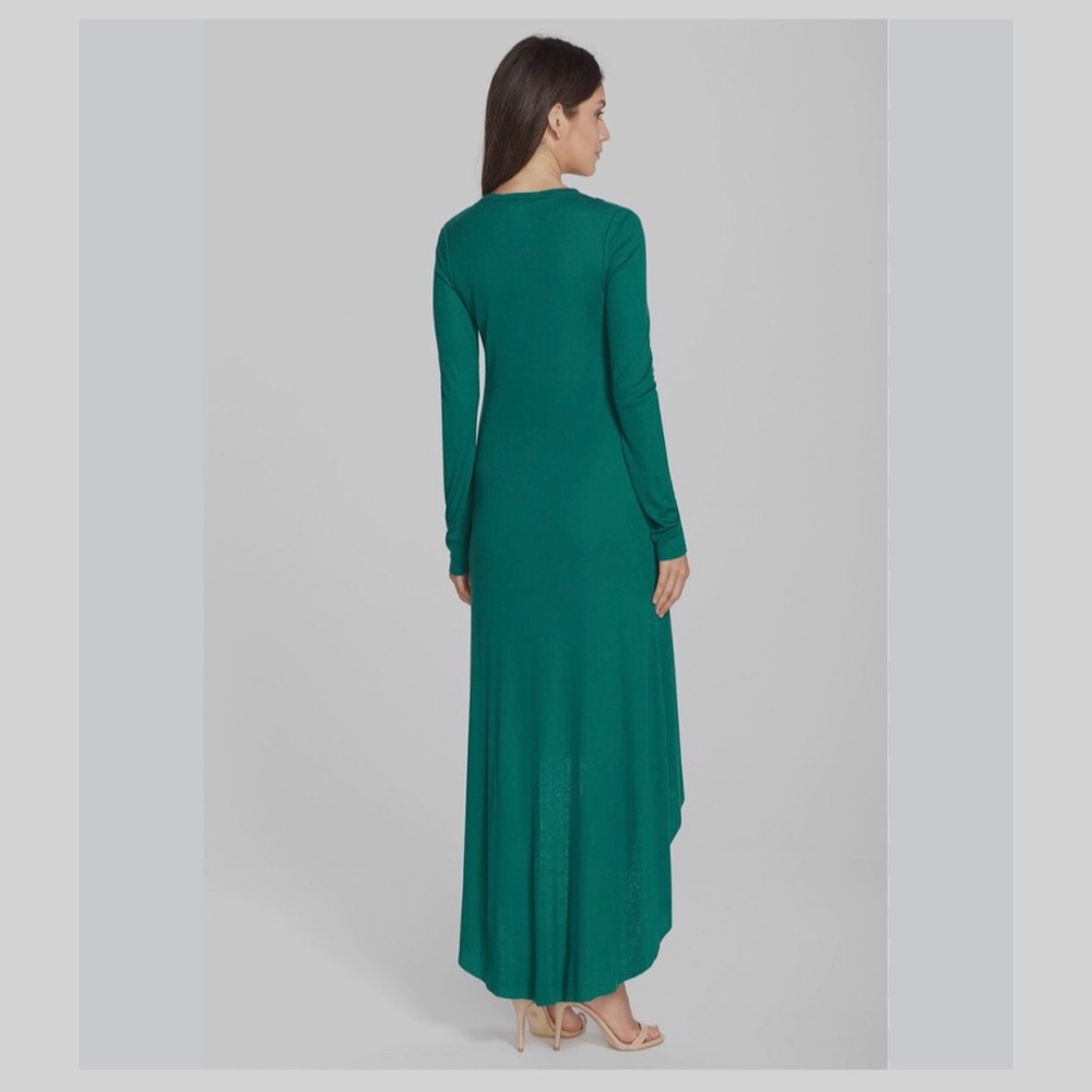 BCBG MAXAZRIA Crissie Cascade-Front Green Jersey Maxi Dress